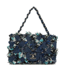 Load image into Gallery viewer, Chanel Mini Classic Rectangular Flap Bag Ribbon Tweed Blue Denim Silver Hardware