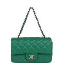 Load image into Gallery viewer, Chanel Mini Classic Rectangular Flap Bag Green Lambskin Light Gold Hardware