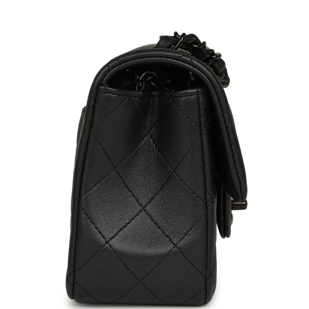 Chanel Mini Classic Rectangular Flap Bag So Black Iridescent Lambskin Black Hardware
