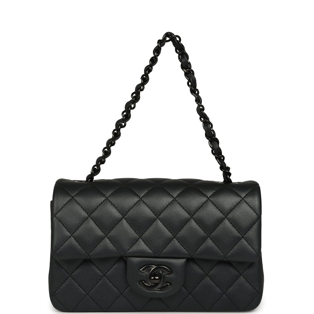 Chanel Mini Classic Rectangular Flap Bag So Black Iridescent Lambskin Black Hardware