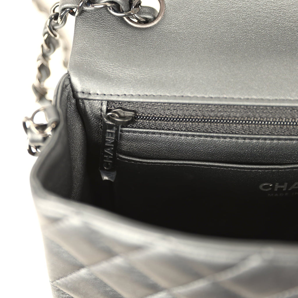 Chanel Mini Classic Rectangular Flap Bag So Black Iridescent Lambskin Black Hardware