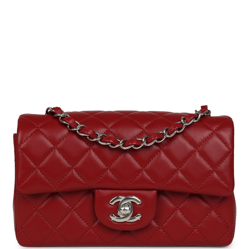 Chanel Mini Classic Rectangular Flap Bag Red Lambskin Silver Hardware