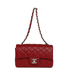 Load image into Gallery viewer, Chanel Mini Classic Rectangular Flap Bag Red Lambskin Silver Hardware
