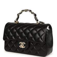 Load image into Gallery viewer, Chanel Mini Classic Rectangular Top Handle Flap Bag Black Lambskin Light Gold Hardware