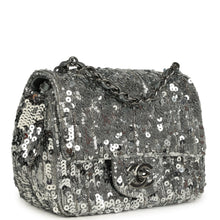 Load image into Gallery viewer, Chanel Mini Classic Square Flap Bag Metallic Silver Sequins Ruthenium Hardware