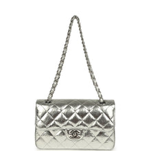 Load image into Gallery viewer, Pre-owned Chanel Small Classic Double Flap Silver Hammered Metallic Calfskin Silver Hardware