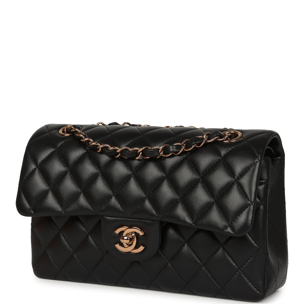 Chanel Small Classic Double Flap Bag Black Lambskin Rose Gold Hardware