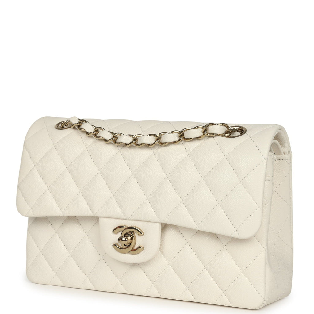 Chanel Small Classic Double Flap Bag White Shiny Caviar Light Gold Hardware