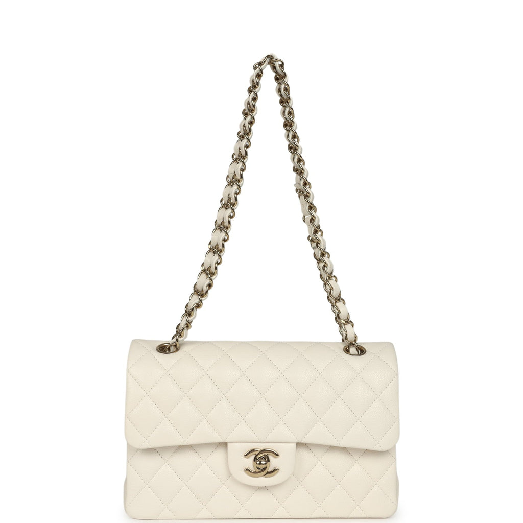 Chanel Small Classic Double Flap Bag White Shiny Caviar Light Gold Hardware
