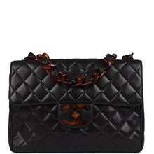 Load image into Gallery viewer, Vintage Chanel Jumbo Classic Single Flap Bag Black Lambskin Tortoiseshell Bakelite Hardware