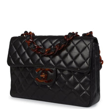 Load image into Gallery viewer, Vintage Chanel Jumbo Classic Single Flap Bag Black Lambskin Tortoiseshell Bakelite Hardware