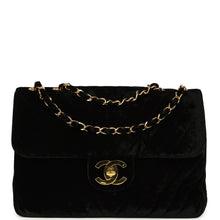 Load image into Gallery viewer, Vintage Chanel XL Classic Chevron Single Flap Bag Black Velvet Gold Hardware