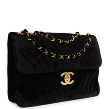 Load image into Gallery viewer, Vintage Chanel XL Classic Chevron Single Flap Bag Black Velvet Gold Hardware