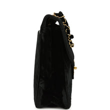 Load image into Gallery viewer, Vintage Chanel XL Classic Chevron Single Flap Bag Black Velvet Gold Hardware