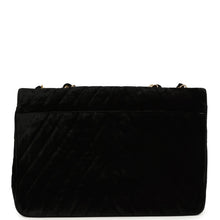Load image into Gallery viewer, Vintage Chanel XL Classic Chevron Single Flap Bag Black Velvet Gold Hardware