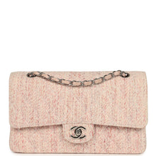 Load image into Gallery viewer, Vintage Chanel Medium Classic Double Flap Bag Light Pink and White Tweed Silver Hardware