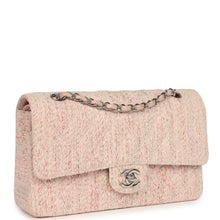 Load image into Gallery viewer, Vintage Chanel Medium Classic Double Flap Bag Light Pink and White Tweed Silver Hardware