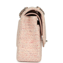 Load image into Gallery viewer, Vintage Chanel Medium Classic Double Flap Bag Light Pink and White Tweed Silver Hardware