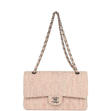 Load image into Gallery viewer, Vintage Chanel Medium Classic Double Flap Bag Light Pink and White Tweed Silver Hardware