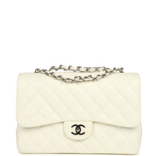 Load image into Gallery viewer, Vintage Chanel Classic Jumbo Single Flap Bag White Caviar Silver Hardware