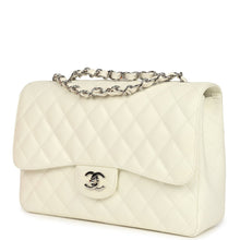 Load image into Gallery viewer, Vintage Chanel Classic Jumbo Single Flap Bag White Caviar Silver Hardware