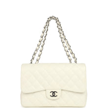 Load image into Gallery viewer, Vintage Chanel Classic Jumbo Single Flap Bag White Caviar Silver Hardware