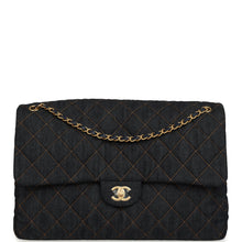 Load image into Gallery viewer, Chanel XXL Classic Single Travel Flap Bag Dark Blue Denim Brushed Gold Hardware