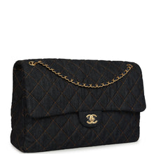 Load image into Gallery viewer, Chanel XXL Classic Single Travel Flap Bag Dark Blue Denim Brushed Gold Hardware
