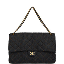 Load image into Gallery viewer, Chanel XXL Classic Single Travel Flap Bag Dark Blue Denim Brushed Gold Hardware