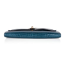 Load image into Gallery viewer, Kelly Cut Bag Blue Colvert Crocodile with Gold Hardware