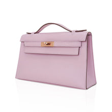 Load image into Gallery viewer, Kelly Pochette Clutch Bag Mauve Sylvestre Swift Leather with Rose Gold Hardware