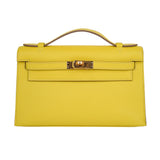 Kelly Pochette Bag Lime Clutch Gold Hardware Swift Leather