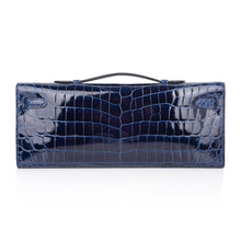 Load image into Gallery viewer, Kelly Cut Blue Sapphire Crocodile Clutch Bag Gold Hardware