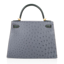 Load image into Gallery viewer, Kelly Sellier 28 HSS Bag Gris Agate / Vert Titien Ostrich Gold Hardware
