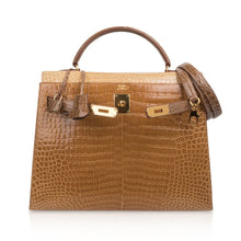 Load image into Gallery viewer, Limited Edition Tri-Color Kelly Sellier 32 Bag  Poussiere Poudre Ficelle Porosus Crocodile