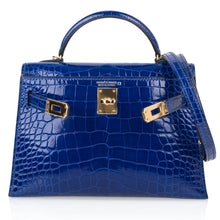 Load image into Gallery viewer, Kelly 20 Mini Sellier Bag Blue Electric Alligator Gold Hardware Limited