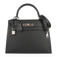 Load image into Gallery viewer, Kelly 28 Bag Black Un Point Sur Deux Veau Graine Monsieur Limited Edition
