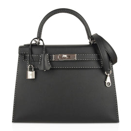 Kelly 28 Bag Black Un Point Sur Deux Veau Graine Monsieur Limited Edition