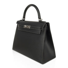 Load image into Gallery viewer, Kelly 28 Bag Black Un Point Sur Deux Veau Graine Monsieur Limited Edition