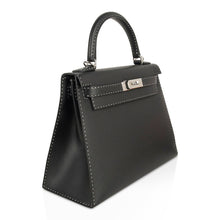 Load image into Gallery viewer, Kelly 28 Bag Black Un Point Sur Deux Veau Graine Monsieur Limited Edition