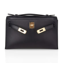 Load image into Gallery viewer, Kelly Pochette Bag Black Swift Leather with Gold Hardware