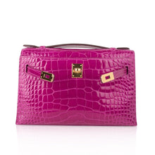 Load image into Gallery viewer, Kelly Pochette Clutch Bag Rose Scheherazade Pink Alligator Gold Hardware