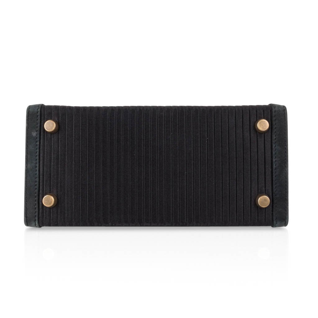 Kelly 20 Mini Vintage Bag Black Pleated Silk Suede Trim Gold Hardware