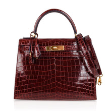 Load image into Gallery viewer, Kelly 28 Bag Sellier Bourgogne Red Navy Contour Crocodile Gold Hardware