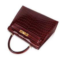 Load image into Gallery viewer, Kelly 28 Bag Sellier Bourgogne Red Navy Contour Crocodile Gold Hardware