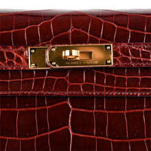 Load image into Gallery viewer, Kelly 28 Bag Sellier Bourgogne Red Navy Contour Crocodile Gold Hardware