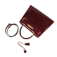 Load image into Gallery viewer, Kelly 28 Bag Sellier Bourgogne Red Navy Contour Crocodile Gold Hardware
