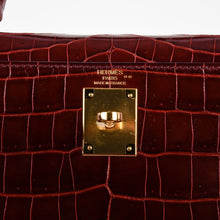 Load image into Gallery viewer, Kelly 28 Bag Sellier Bourgogne Red Navy Contour Crocodile Gold Hardware