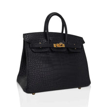 Load image into Gallery viewer, Birkin 25 Bag Black Matte Alligator with Gold Hardware