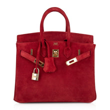 Load image into Gallery viewer, Birkin 25 Doblis Bag Rouge Vif Suede Gold Hardware